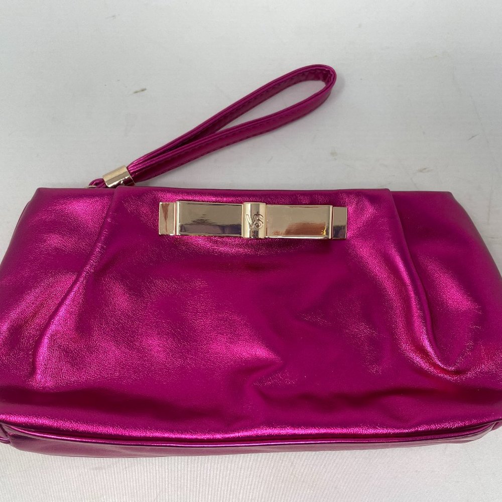 Victoria's Secret Metallic Fuchsia Wristlet Clutch with Gold Accent
